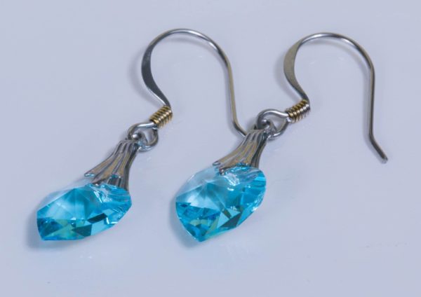 Silver Aqua Crystal Heart Earrings – JA173-B