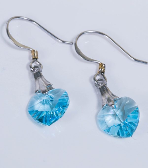 Silver Aqua Crystal Heart Earrings – JA173-B