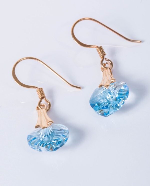 Gold Aqua Crystal Heart Earrings – JA173