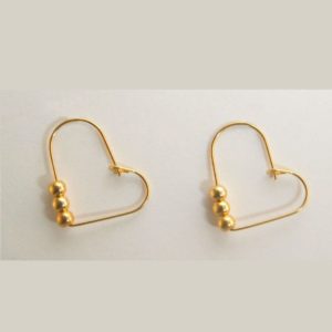 Wire Heart Earrings with Gold Beads – JA145-A