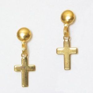 Gold Cross with Ball Post Earrings – JA160