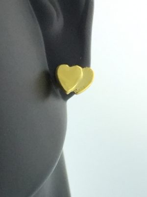 JA219-A Small Gold Double Heart Earrings | hypoallergenic double heart earrings
