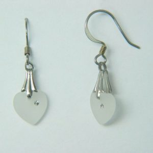 Silver Frosted Crystal Heart Earrings – JA280-B