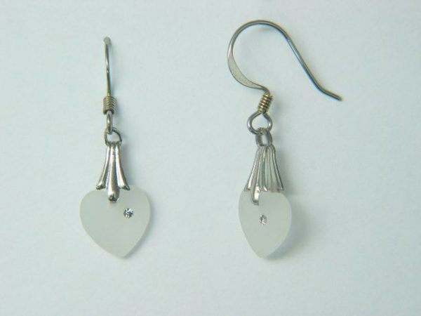 Silver Frosted Crystal Heart Earrings – JA280-B
