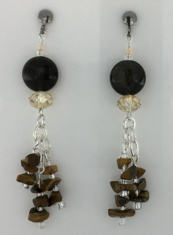 Obsidian and Tiger Eye Cluster Earrings – JS137