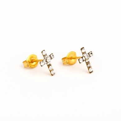 Gold Plated Cross with April Crystal Earrings – S3604STX