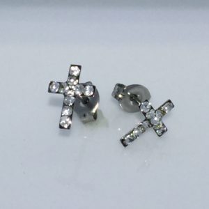 Stainless Steel Cross with April Crystal Earrings – S3604WSTX