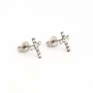 Stainless Steel Cross with April Crystal Earrings – S3604WSTX
