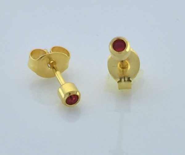Gold Plated 2MM July Ruby Bezel Stud Earrings – S507STX