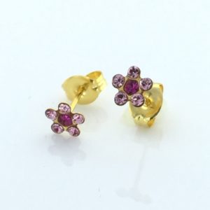 Gold Plated Daisy with Light Rose and Fuchsia Earrings – S6023STX