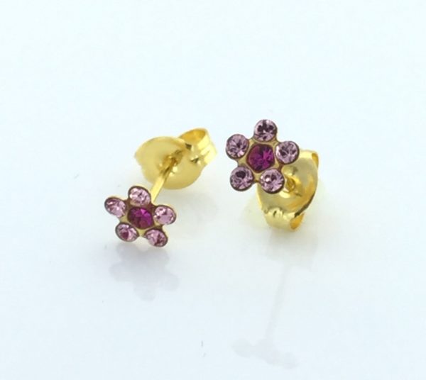 Gold Plated Daisy with Light Rose and Fuchsia Earrings – S6023STX