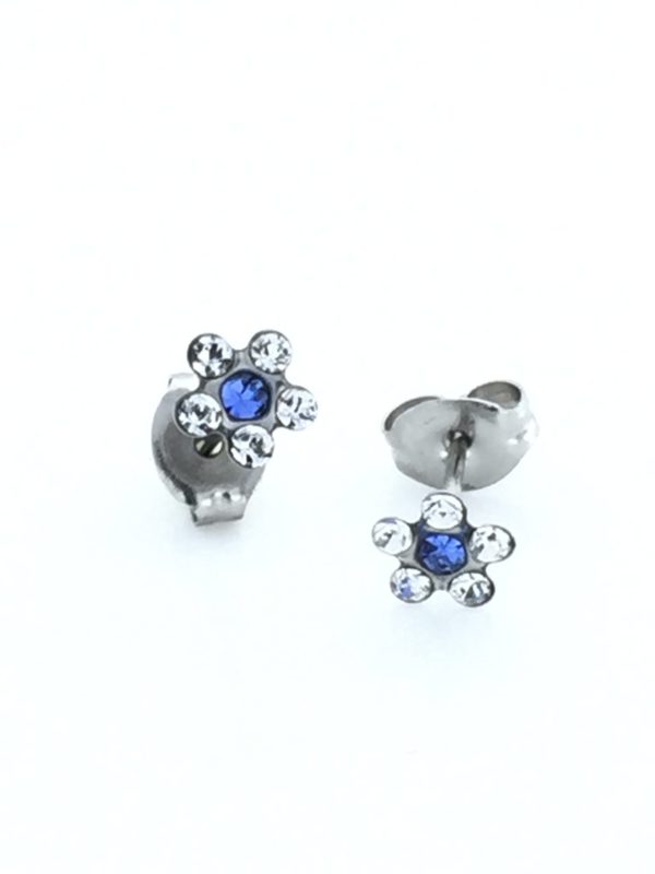 Stainless Steel Daisy April Crystal September Sapphire Earrings – S6049WSTX