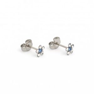 Stainless Steel Daisy April Crystal September Sapphire Earrings – S6049WSTX