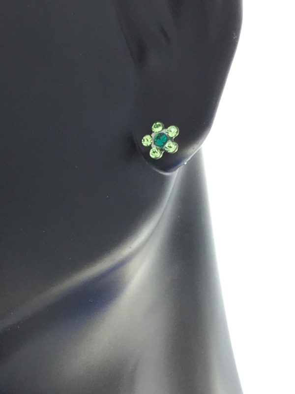 Stainless Steel Daisy August Peridot May Emerald Earrings – S6085WSTX