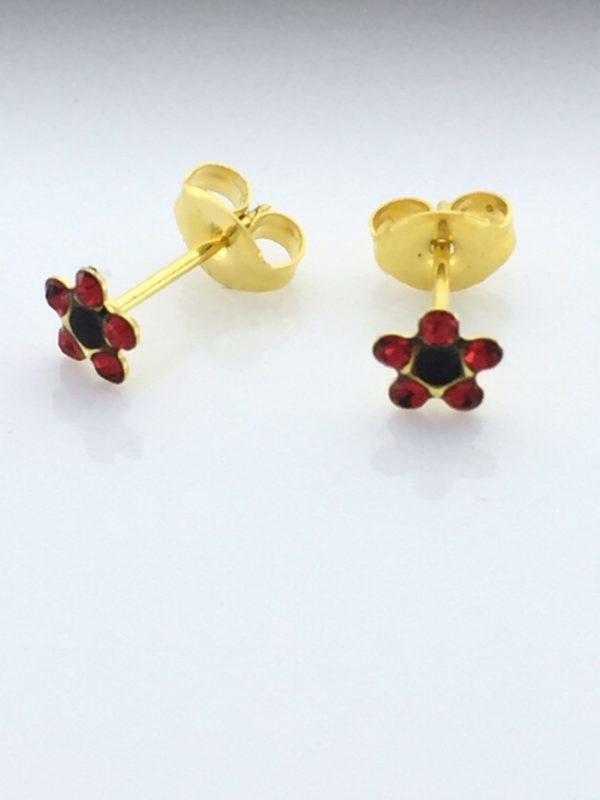 Gold Plated Daisy July Ruby Jet Earrings – S6725STX