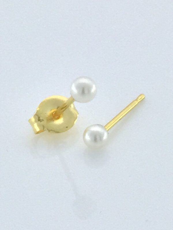 Gold Plated 3MM Simulated White Pearl Earrings – S673STX