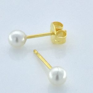 Gold Plated 4MM Simulated White Pearl Earrings – S674STX