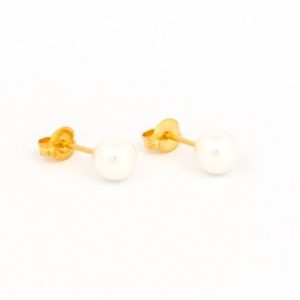 Gold Plated 6MM Simulated White Pearl Earring – S676STX