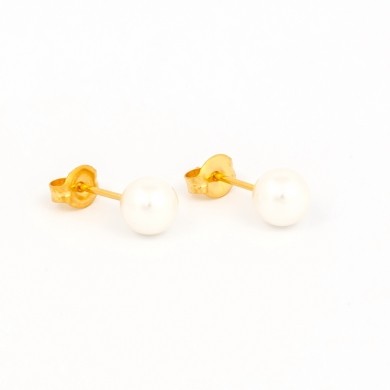 Gold Plated 6MM Simulated White Pearl Earring – S676STX