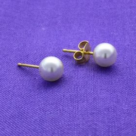 Gold Plated 6MM Simulated White Pearl | earrings for sensitive ears