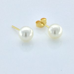 Gold Plated 7MM Simulated White Pearl Earring – S677STX