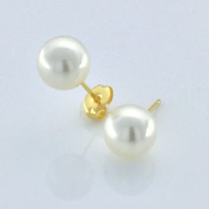 Gold Plated 8MM Simulated White Pearl Earring – S678STX