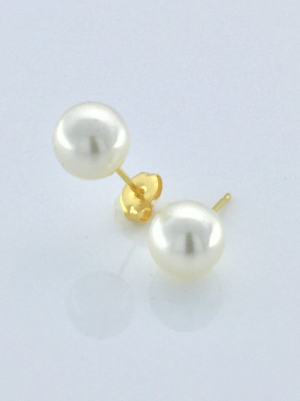 Gold Plated 8MM Simulated White Pearl Earring – S678STX