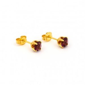 Gold Plated 5MM February Amethyst 4-Prong Stud Earrings – S782STX
