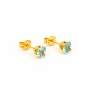 Gold Plated 5MM March Aquamarine 4-Prong Stud Earrings – S783STX