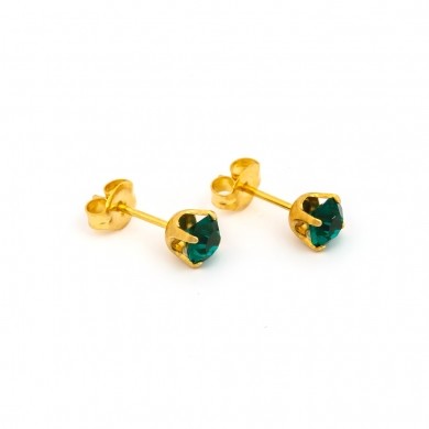 Gold Plated 5MM May Emerald 4-Prong Stud Earrings – S785STX
