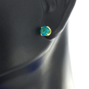 Gold Plated 5MM December Blue Zircon 4-Prong Stud Earrings – S792STX
