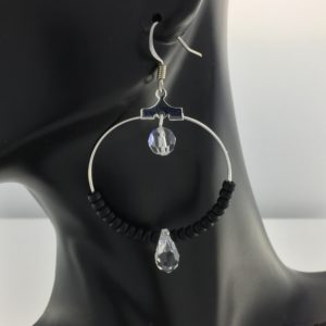 Crystal Silver and Black Hoop Earrings – JSD065