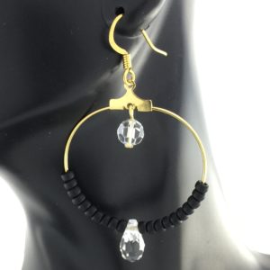 Crystal Gold and Black Hoop Earrings – JSD066