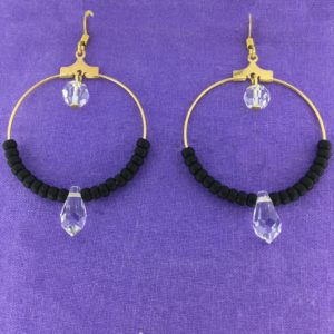 Crystal Gold and Black Hoop Earrings – JSD066
