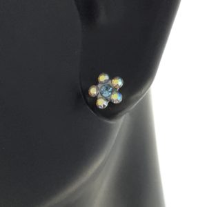 Stainless Steel Daisy AB Crystal March Aquamarine Earrings – S6153WSTX