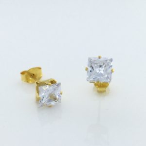 6x6mm Square Cubic Zirconia Gold Earrings – JAZ769G