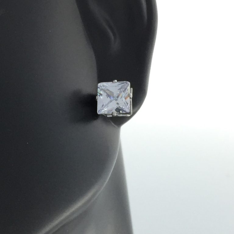 Silver Cubic Zirconia Square Earrings for Sensitive Ears