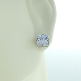 earrings for sensitive ears | 6x6mm Square Cubic Zirconia Silver Earrings