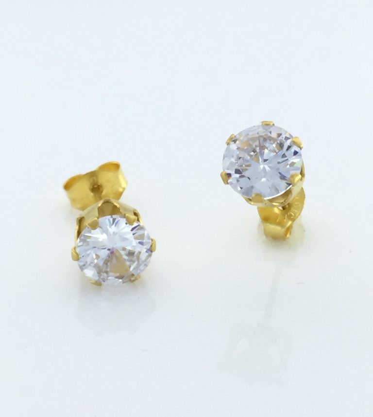 Gold Cubic Zirconia Round Earrings for Sensitive Ears