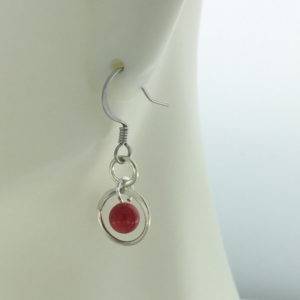 Red Coral in Round Silver Frame Earrings – JCL086