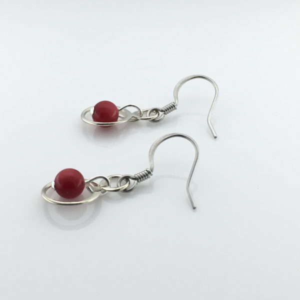 Red Coral in Round Silver Frame Earrings – JCL086