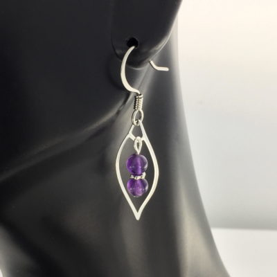 hypoallergenic earrings | Purple Amethyst in Silver Marquis Frame Earrings