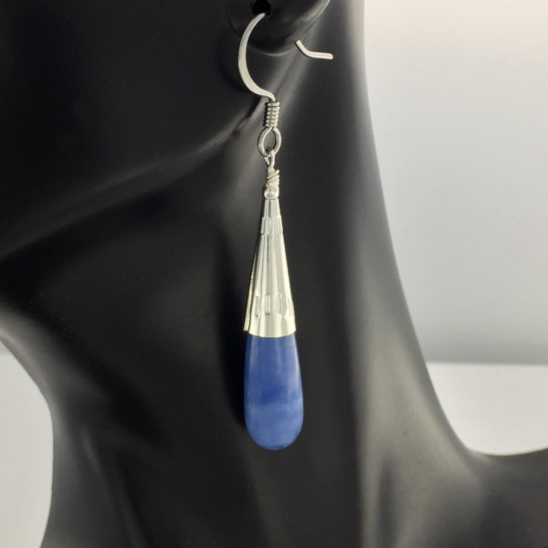 Blue Agate Teardrop in Silver Cone Earrings – JCL089