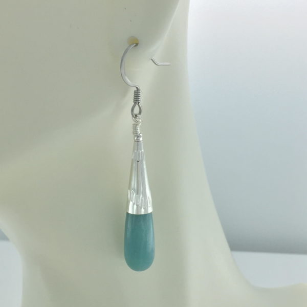 Amazonite Teardrop in Silver Cone Earrings – JCL090