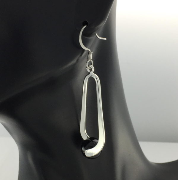 Black Onyx in Long Silver Drop Earrings – JCL093