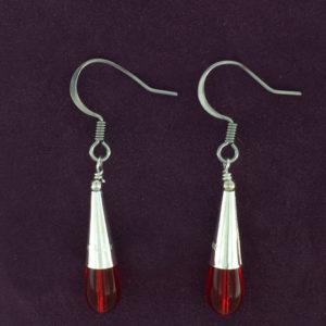 Sterling Silver Cone with Red Glass Teardrop Earrings – JCL127