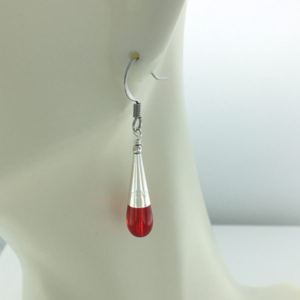 Sterling Silver Cone with Red Glass Teardrop Earrings – JCL127
