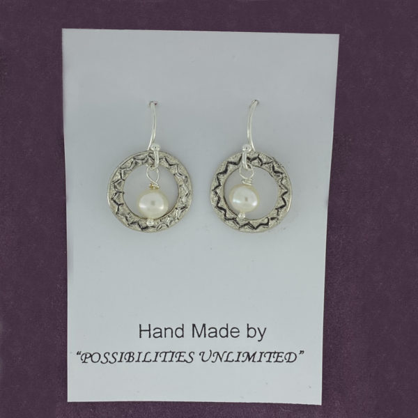 Pearl Round in Silver Ring Earrings