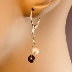 Purple and Pearl Bead on Silver Earrings