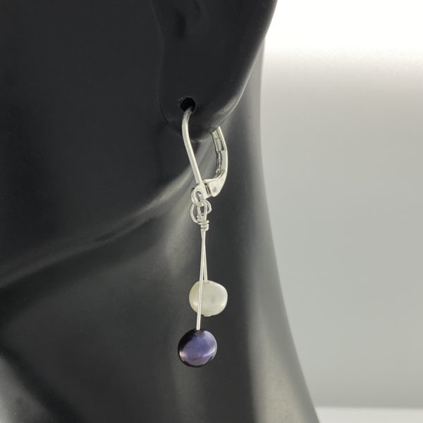 Purple and Pearl Bead on Silver Earrings